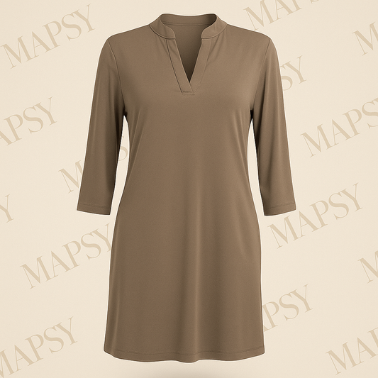 Angelle Milan – travelstof jurk voor dames – Bruine Effen Jurk – Ademend – Kreukherstellend – Duurzame jurk - Mapsy B.V