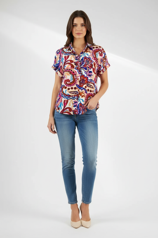 Suzzy und Milly – Rosa/Blaue Kurzarmbluse – Luftig &amp; Bequem – in 3 Größen erhältlich