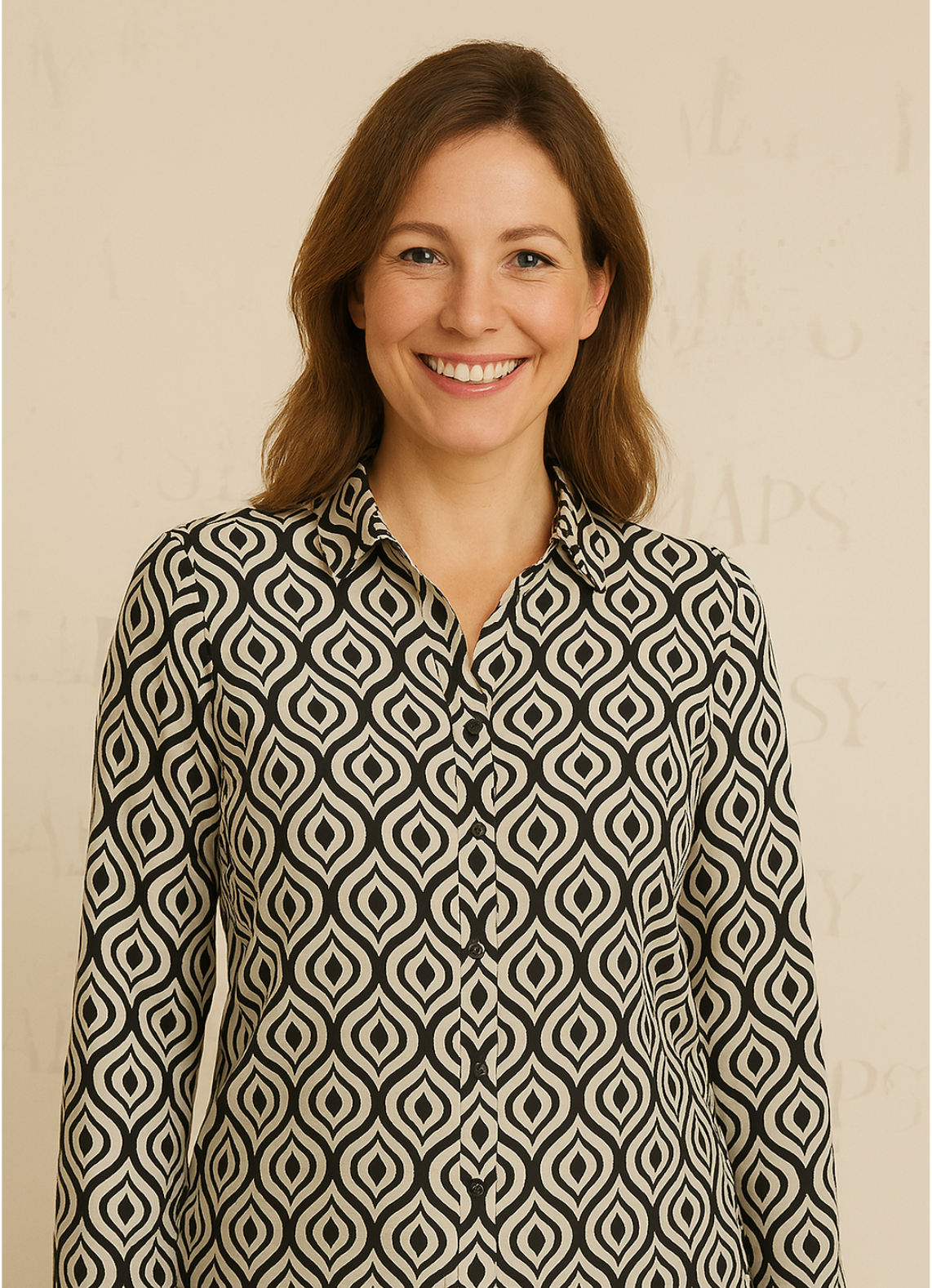 Angelle Milan - travelstof blouse - Blouse print in Beige/Zwart/Wit voor Dames - Travelstof - Comfort - Strijkvrij - Duurzaam - In 5 maten! - Mapsy B.V