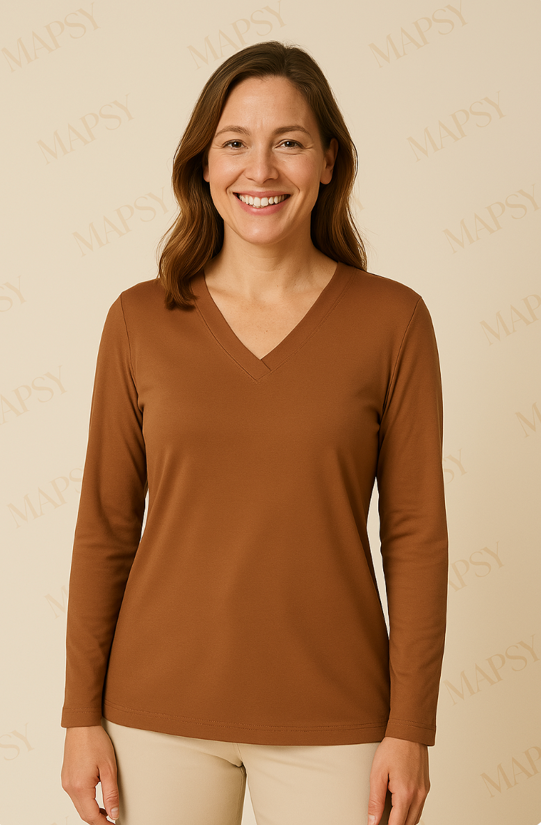 Angelle Milan – travelstof blouse – Effen Cognac blouse – Ademend – Kreukvrij – Duurzame Blouse - Mapsy B.V