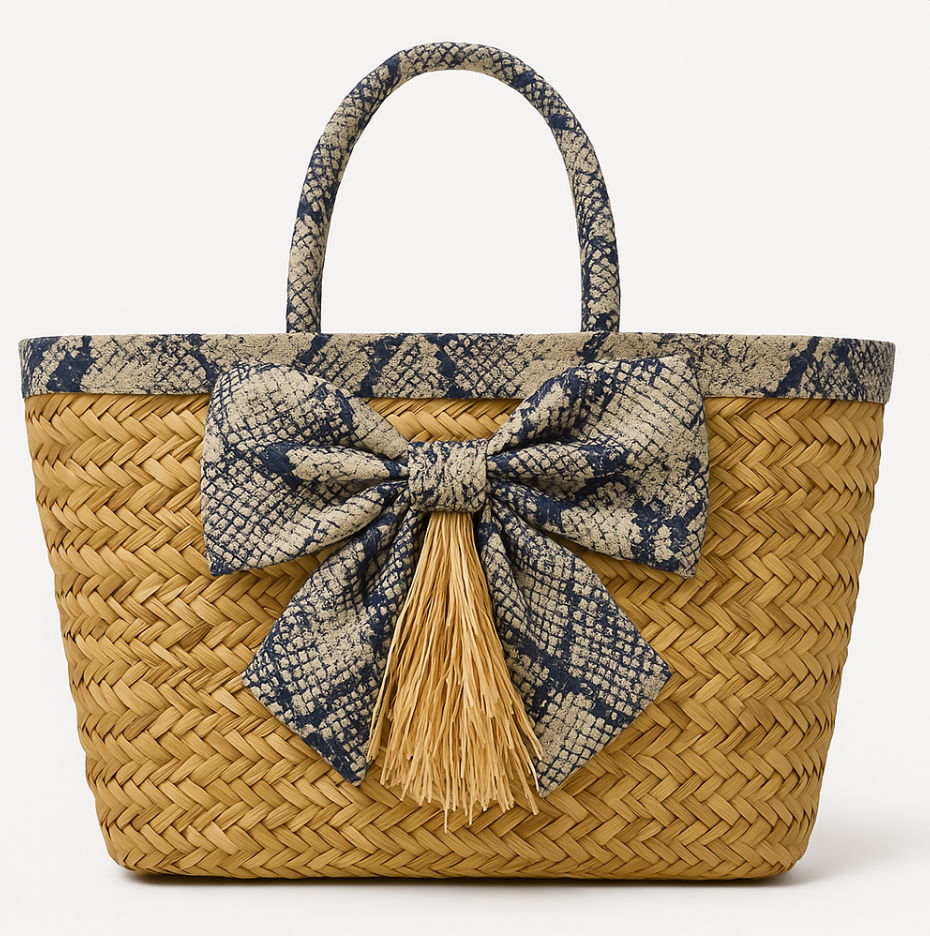 Mapsy - Schoudertas - Stro met Slangenprint Strik Chic - Multi - Mapsy B.V