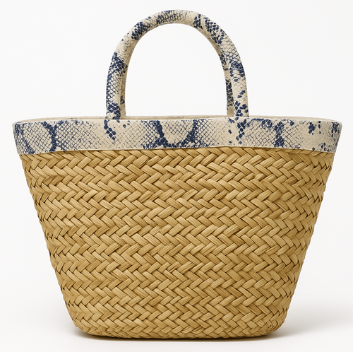 Mapsy - Schoudertas - Stro met Slangenprint Strik Chic - Multi - Mapsy B.V