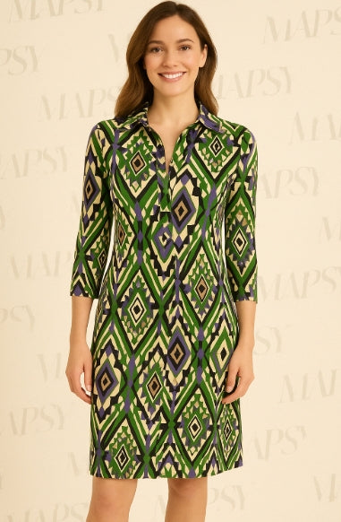 Angelle Milan - travelstof jurk - Multikleur Groen/Paars - Ademend - Kreukherstellend - Duurzame zomerjurk - in 5 maten! - Mapsy B.V