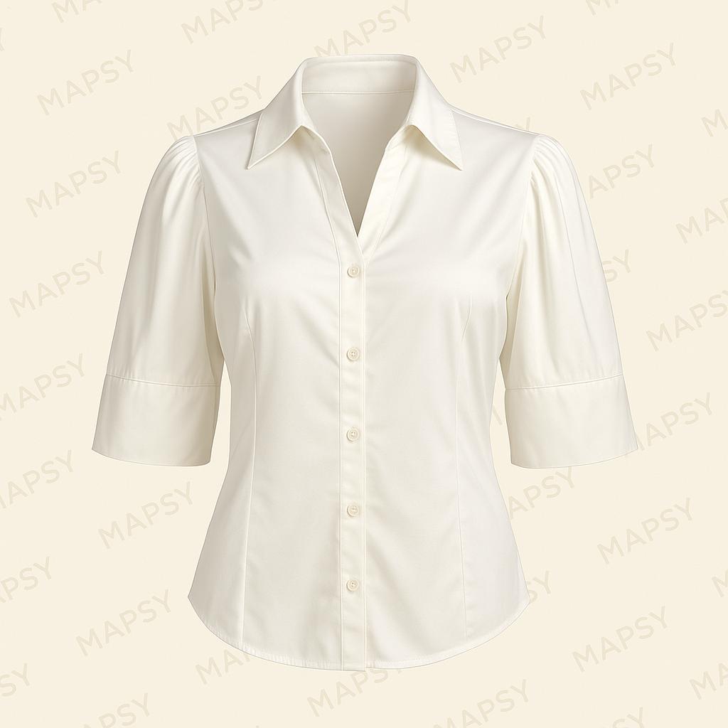 Stella Fiora Travel Blouse – Witte Blouse met Pofschouder & Splitmouw (S t/m XXL).