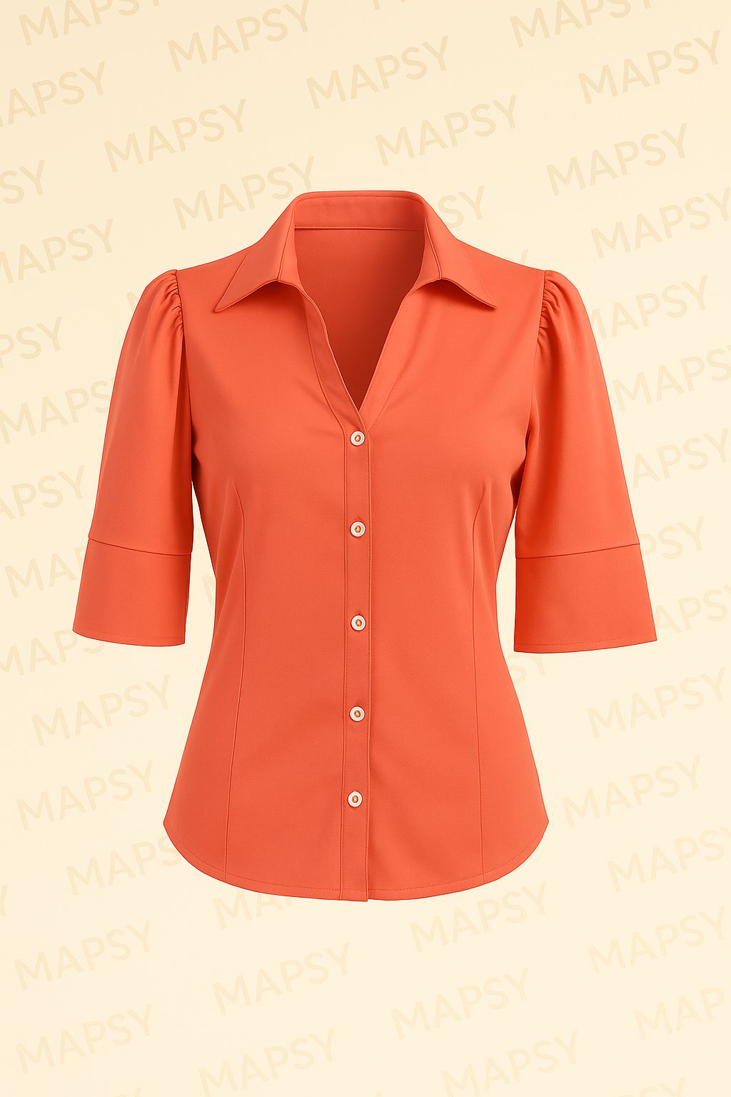 Stella Fiora Travel Blouse – Koraal Blouse met Pofschouder & Splitmouw (S t/m XXL).