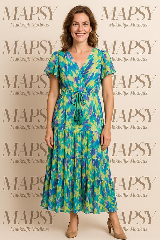 Sensations Paris Maxi Jurk – Groen/Blauw Kleurrijk en Elegant - Mapsy B.V