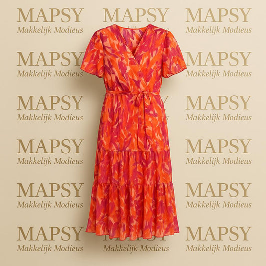 Sensations Paris Maxi Jurk – Rood/Fuchsia Print - Mapsy B.V
