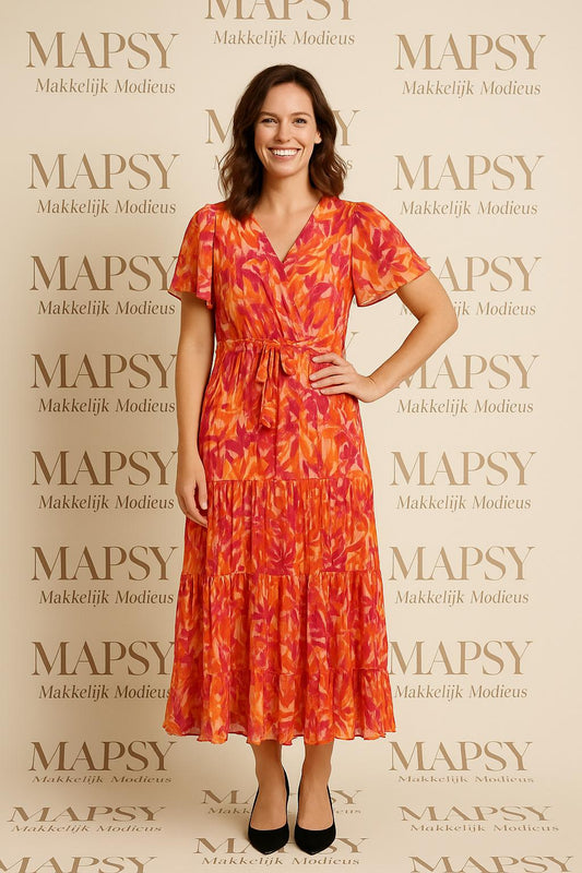 Sensations Paris Maxi Jurk – Rood/Fuchsia Print - Mapsy B.V