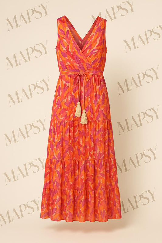 Maxi Jurk Roze-Orange Print – Sensations Paris | Mouwloos One Size met Voering - Mapsy B.V