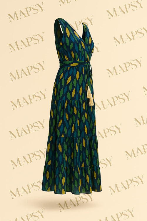 Maxi Jurk Groen-Blauw Print – Sensations Paris | Mouwloos One Size met Voering - Mapsy B.V