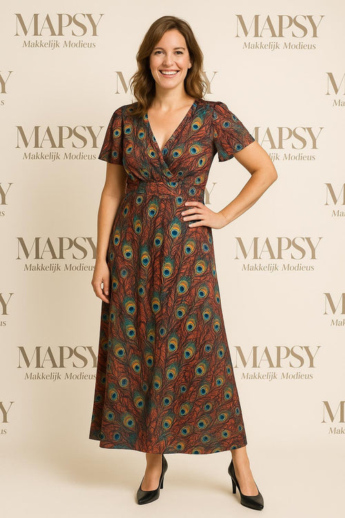 Pauwenprint Maxi Dress – Jimi Fei Paris | One Size Statementjurk - Mapsy B.V