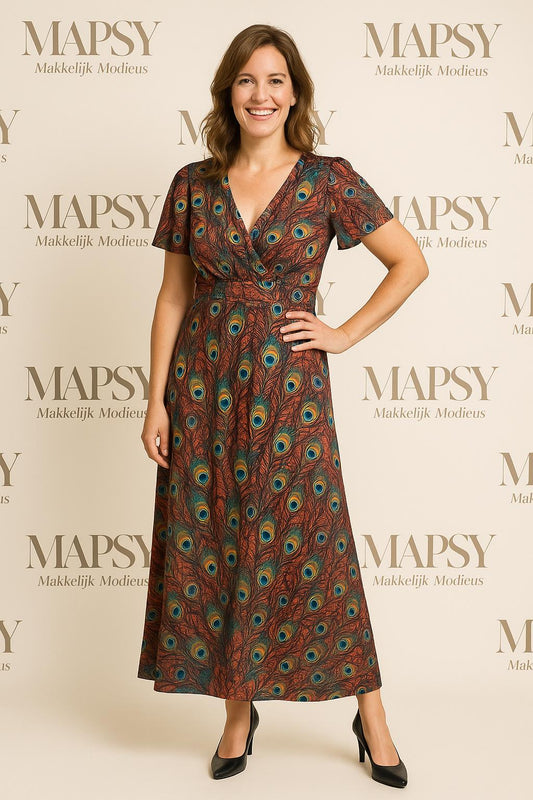 Pauwenprint Maxi Dress – Jimi Fei Paris | One Size Statementjurk - Mapsy B.V