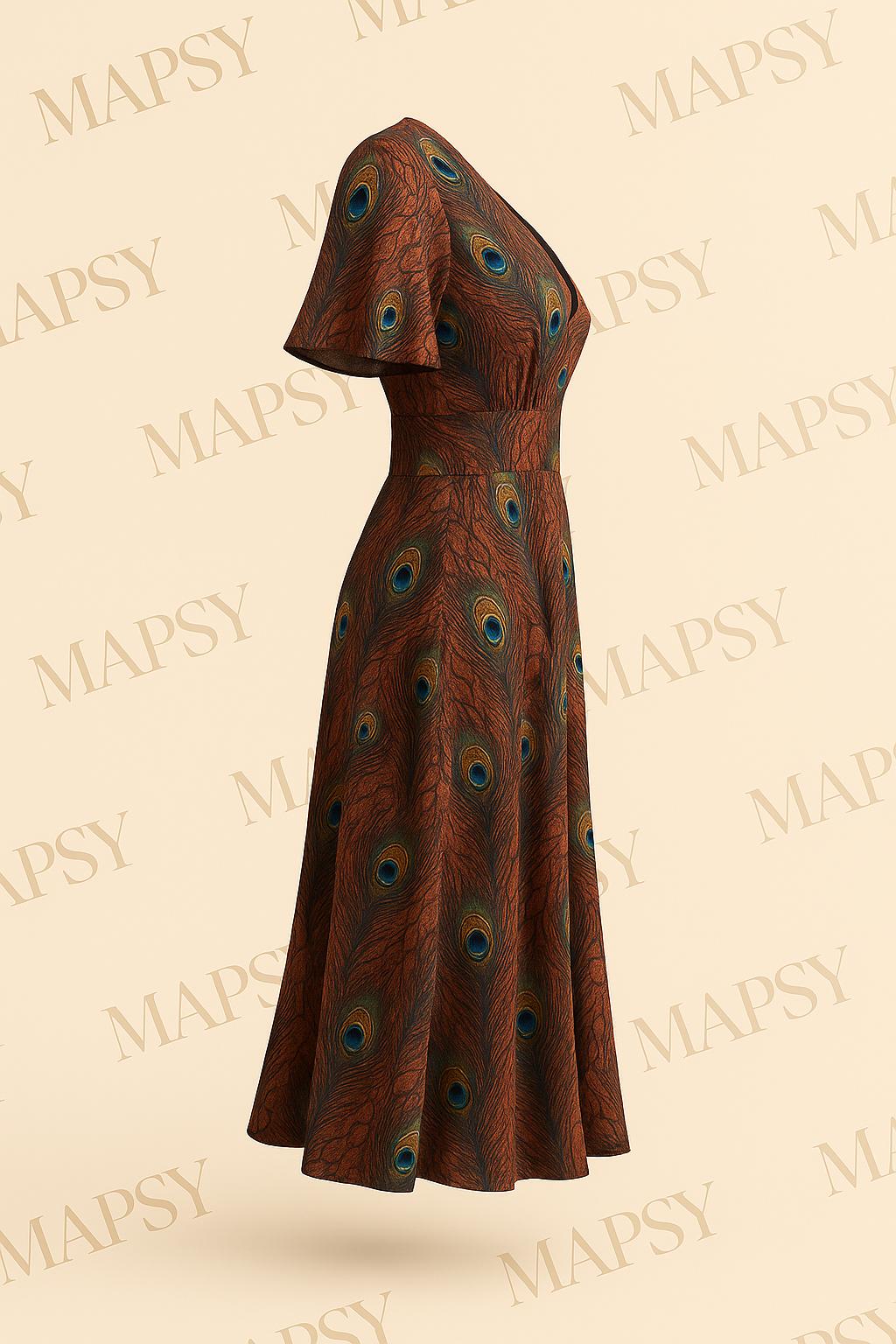 Pauwenprint Maxi Dress – Jimi Fei Paris | One Size Statementjurk - Mapsy B.V