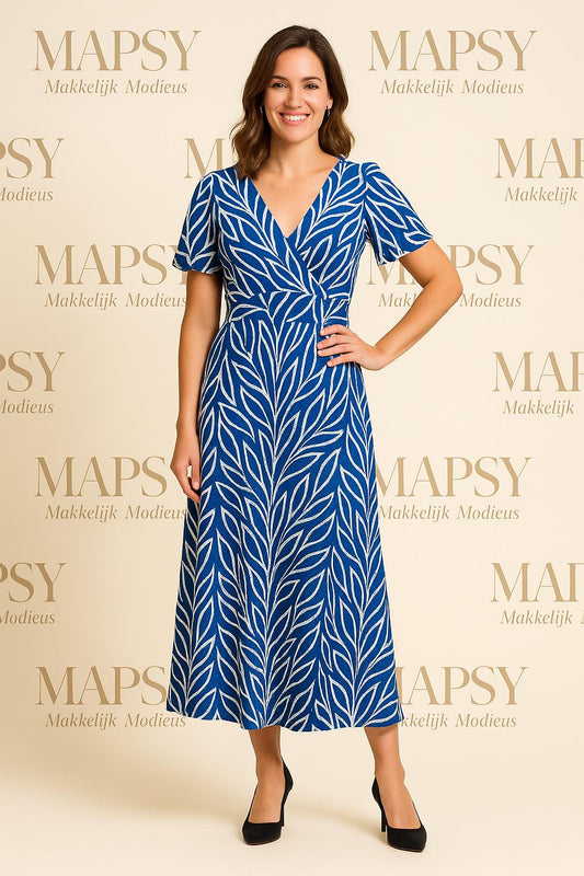 Maxi Dress Blauw Tropisch – Jimi Fei Paris | Kreukvrije one size zomerjurk - Mapsy B.V