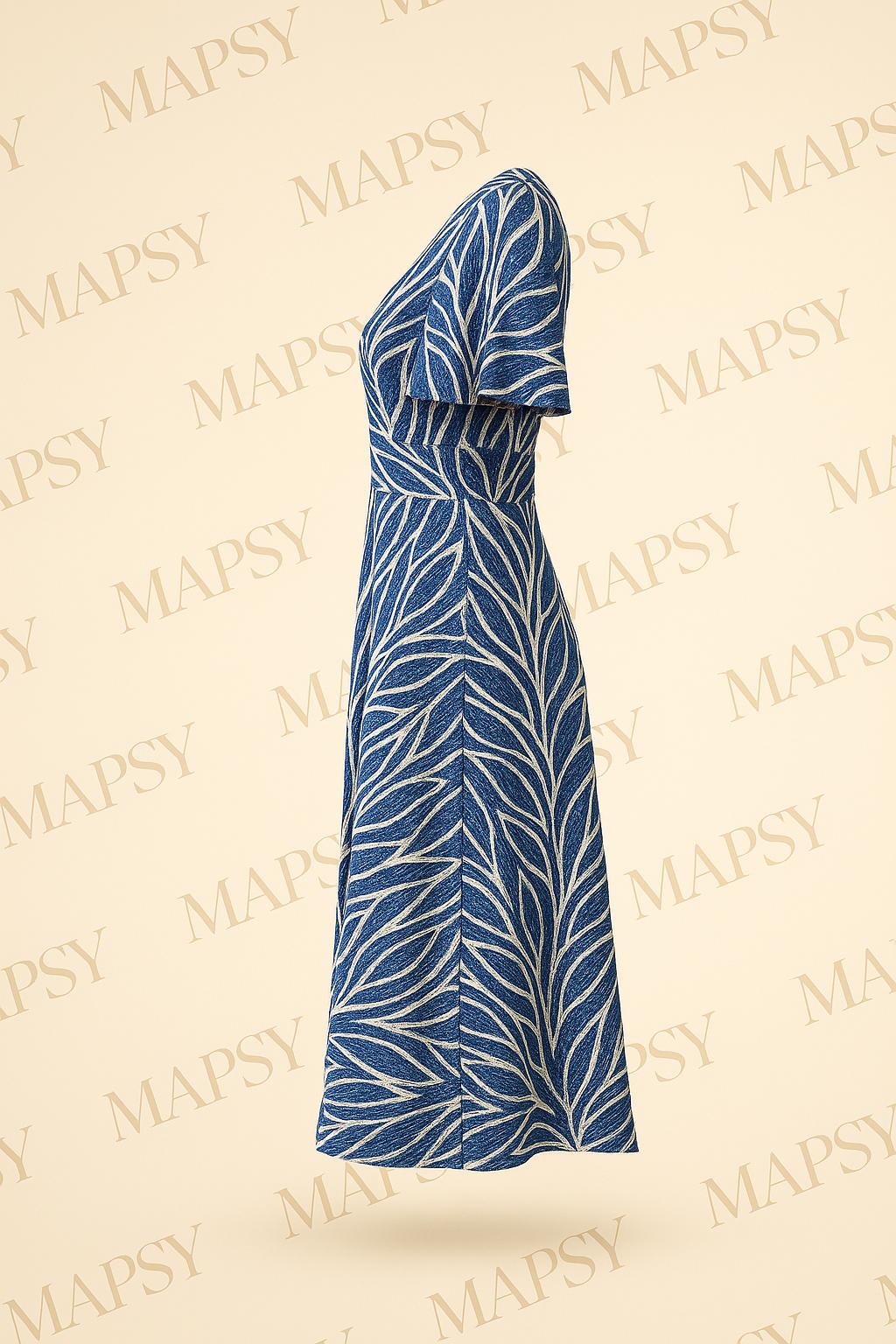 Maxi Dress Blauw Tropisch – Jimi Fei Paris | Kreukvrije one size zomerjurk - Mapsy B.V