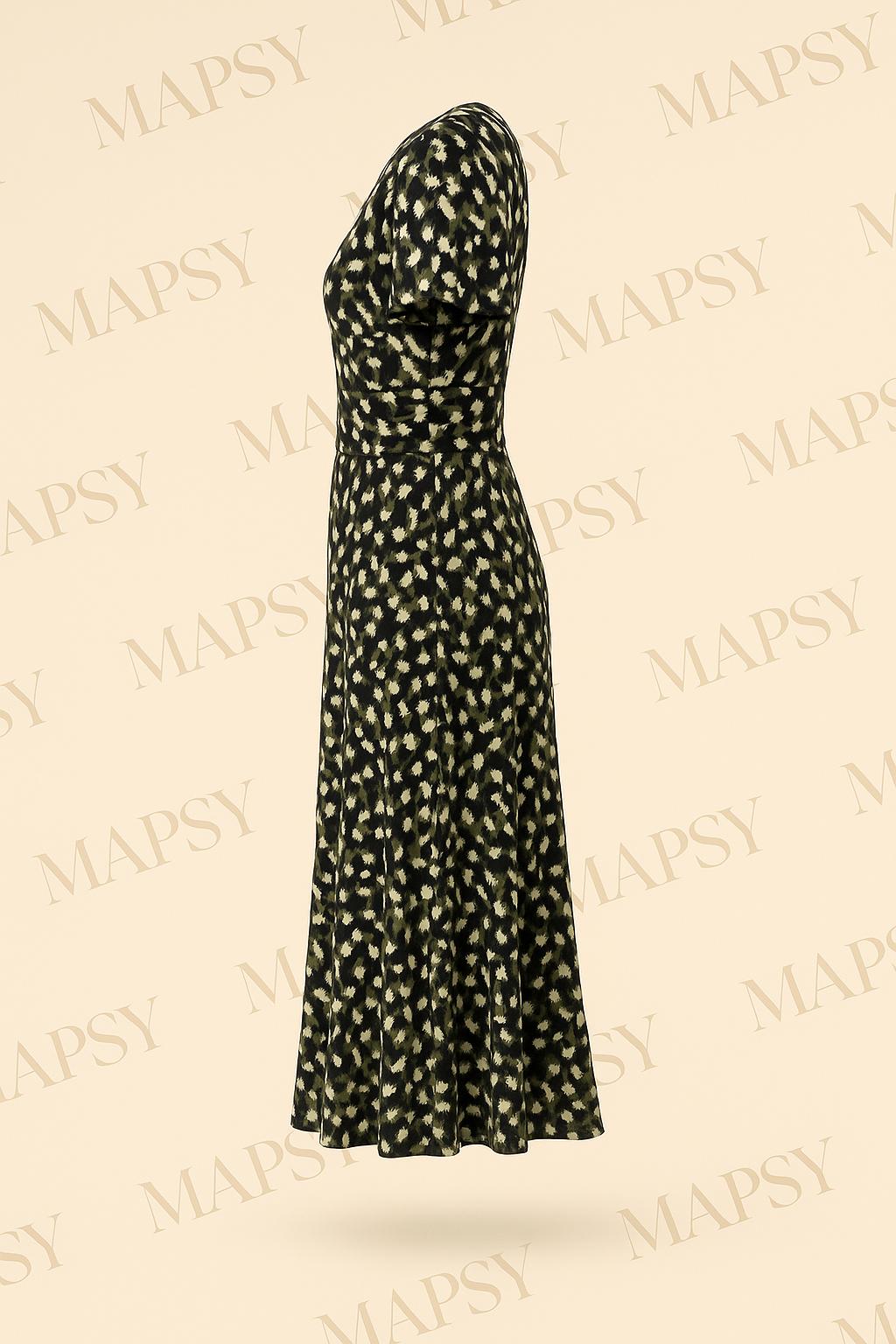 Maxi Dress Forest Dot – Jimi Fei Paris | Zwart-Groen met Abstracte Print - Mapsy B.V