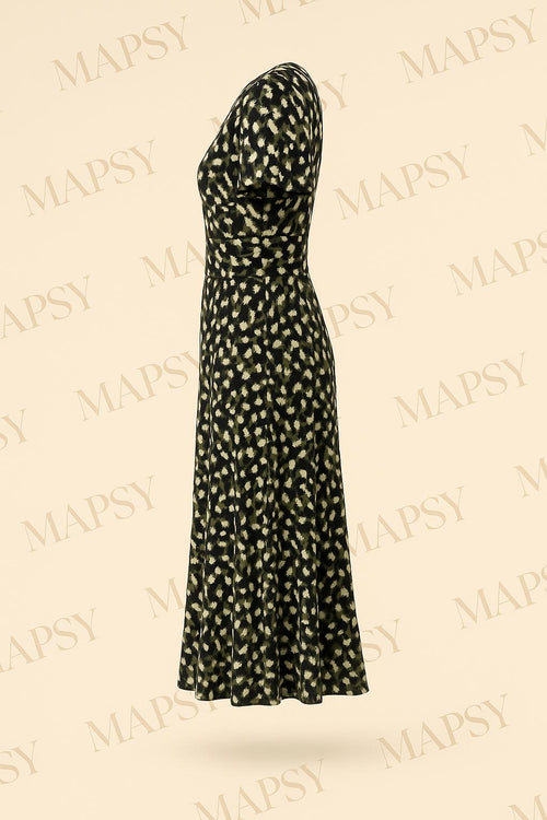 Maxi Dress Forest Dot – Jimi Fei Paris | Zwart-Groen met Abstracte Print - Mapsy B.V