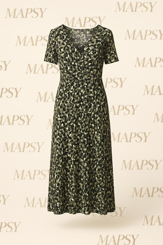 Maxi Dress Forest Dot – Jimi Fei Paris | Zwart-Groen met Abstracte Print - Mapsy B.V