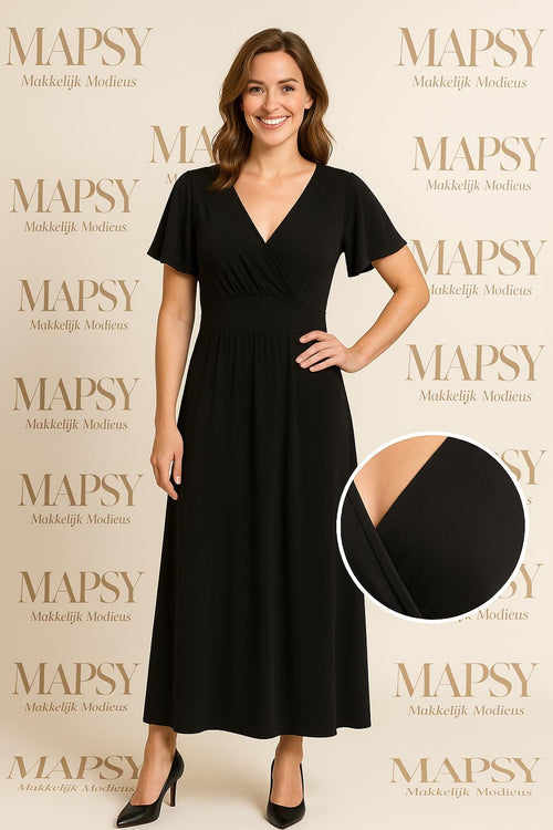 Maxi Dress Elegant Noir – Jimi Fei Paris | Zwarte Kreukvrije Jurk met Stretch - Mapsy B.V