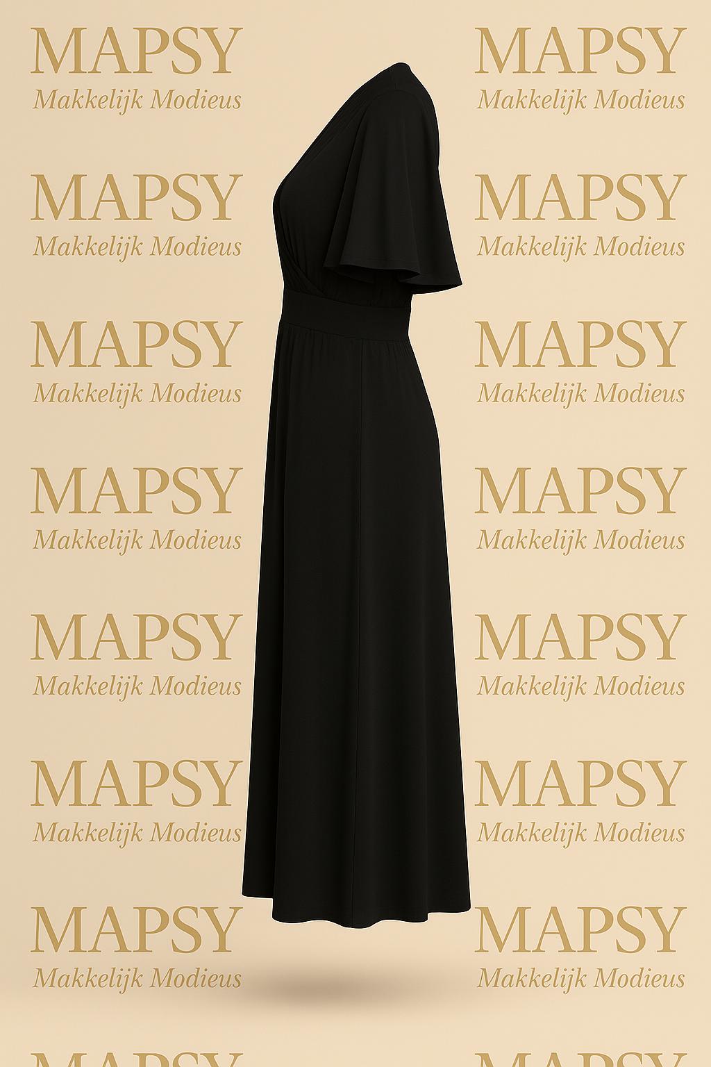 Maxi Dress Elegant Noir – Jimi Fei Paris | Zwarte Kreukvrije Jurk met Stretch - Mapsy B.V