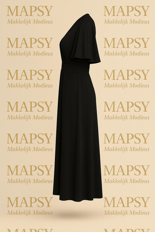 Maxi Dress Elegant Noir – Jimi Fei Paris | Zwarte Kreukvrije Jurk met Stretch - Mapsy B.V