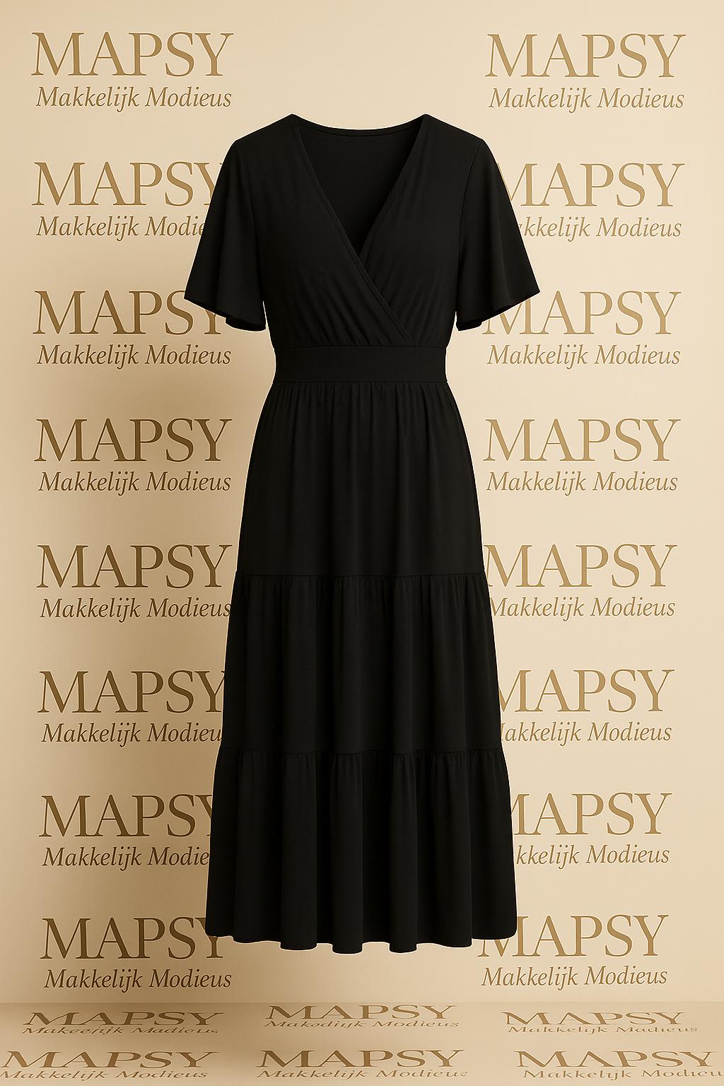 Maxi Dress Elegant Noir – Jimi Fei Paris | Zwarte Kreukvrije Jurk met Stretch