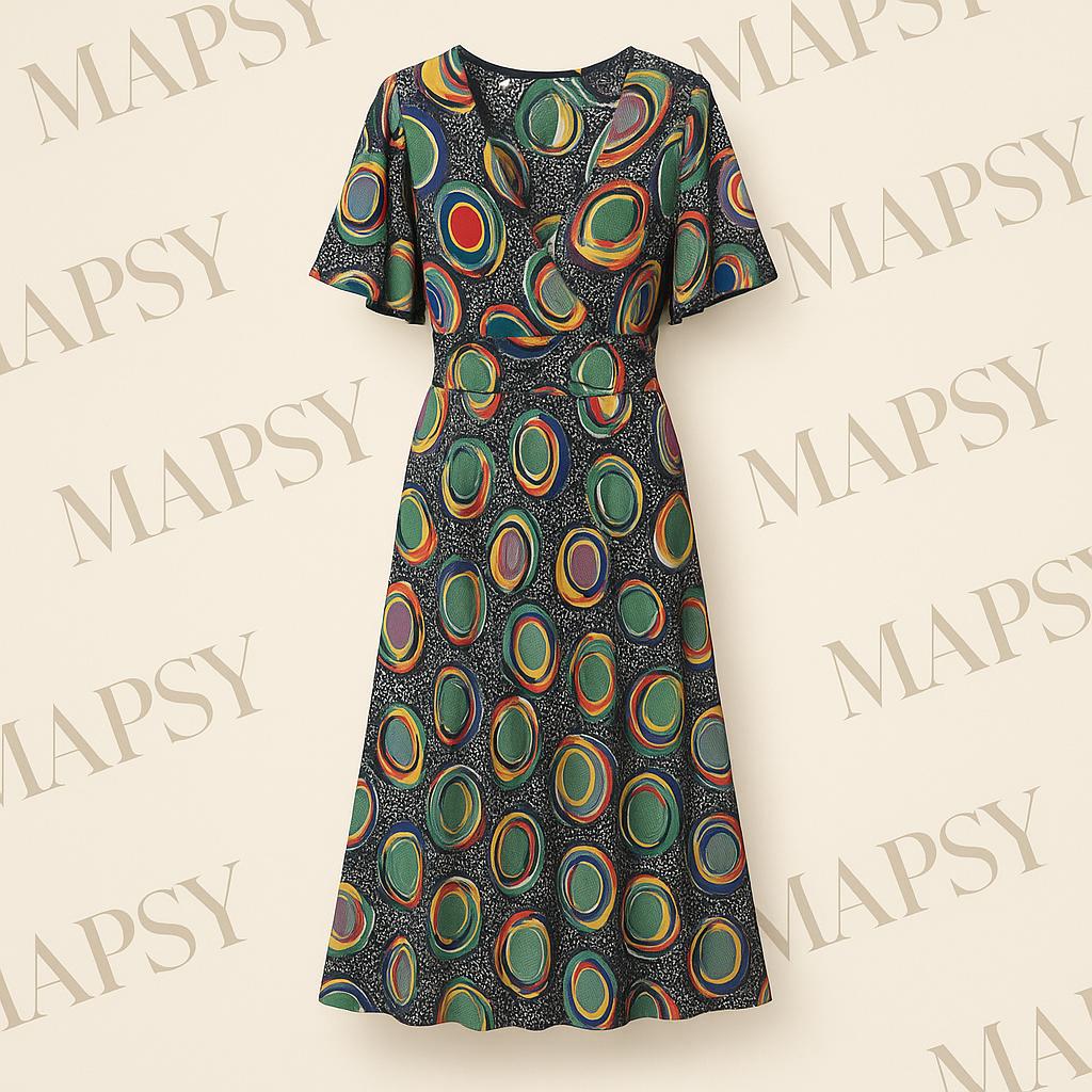 Maxi Dress Saturn Orbit – Jimi Fei Paris | Speelse Kleurenexplosie in Kreukvrije Stretchstof - Mapsy B.V