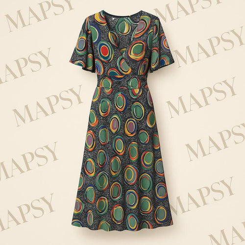 Maxi Dress Saturn Orbit – Jimi Fei Paris | Speelse Kleurenexplosie in Kreukvrije Stretchstof - Mapsy B.V