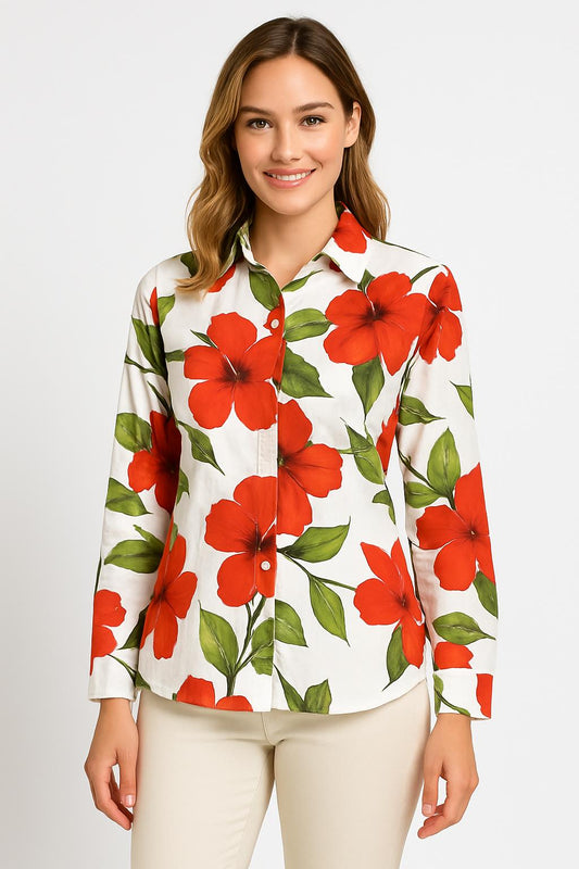 Blouse Hibiscusprint Katoen