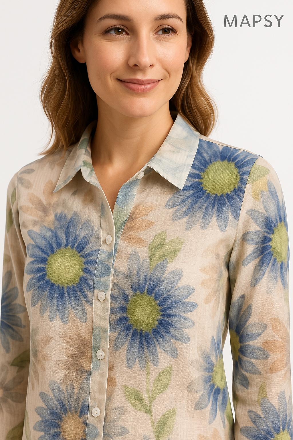 ✨ SOPHYLINE Blouse met Lange Mouwen – Bloemenprint in Aquareltinten – 100% Katoen – Maten S t/m XL – Ademend & Zomers ✨