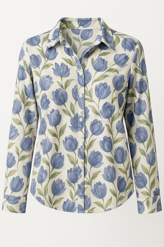 Blouse Tulpprint Blauw