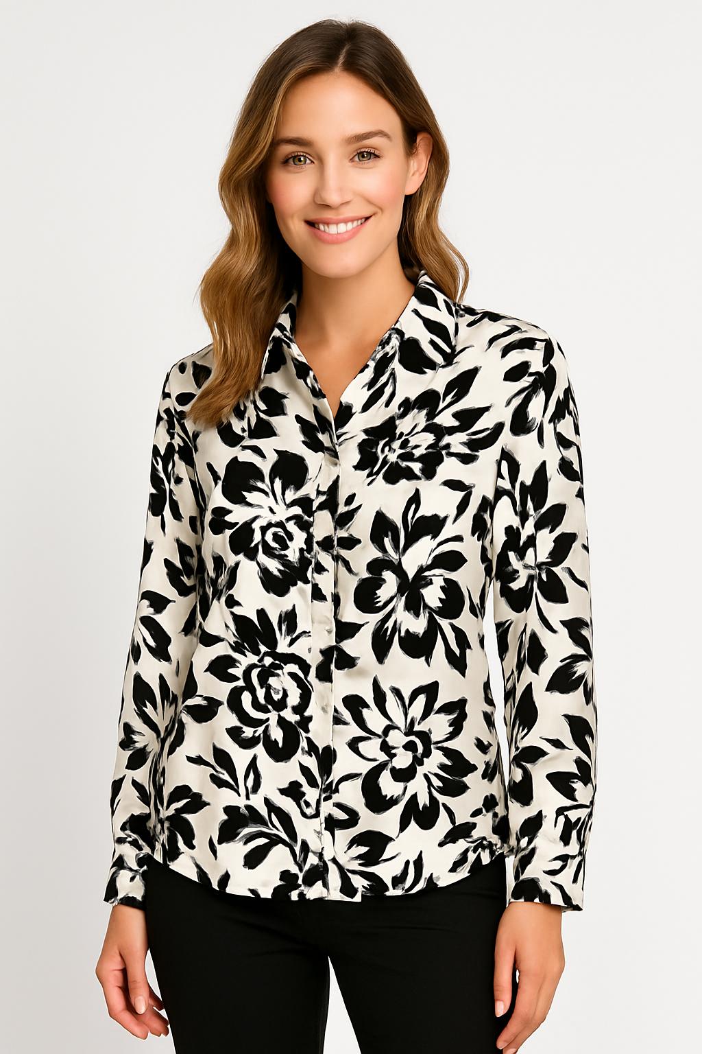 🖤 SOPHYLINE Blouse Zwart-Wit Bloemenprint – Tijdloos & Ademend – 100% Katoen – S t/m XL