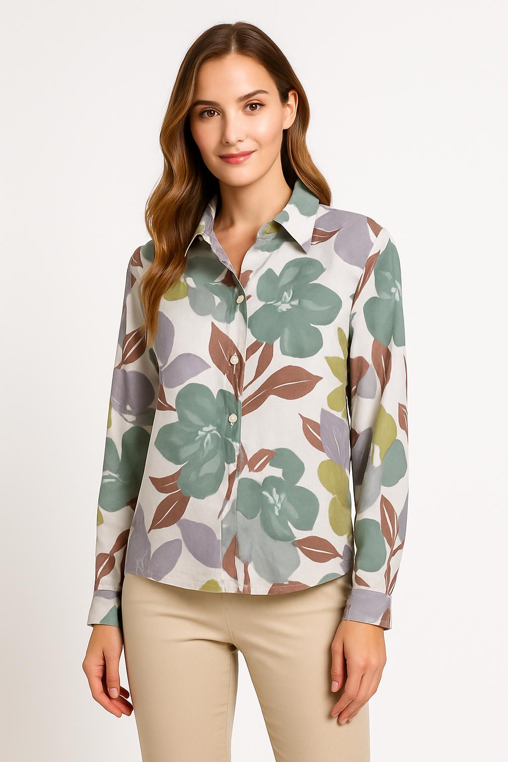 🌿 SOPHYLINE Blouse in Zachtgroene Bloemprint – Ademend 100% Katoen – Elegant & Casual – Maten S t/m XL