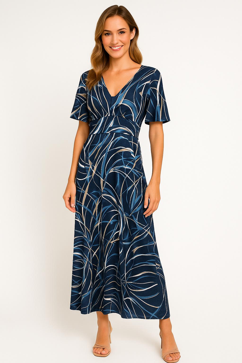 🌊 JIMI FEI PARIS – Maxi Jurk met Abstracte Print – One Size – Elegant & Stretchy – Perfect voor Zomeravonden