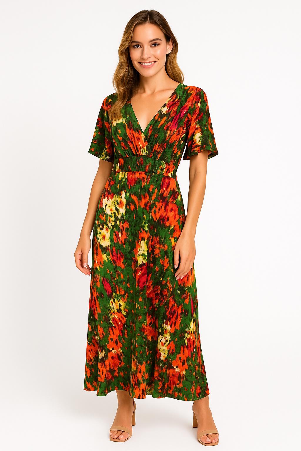 🌺 JIMI FEI PARIS – Maxi Jurk Abstracte Bloemenmix – One Size – Statement Piece voor Zomer & Avond
