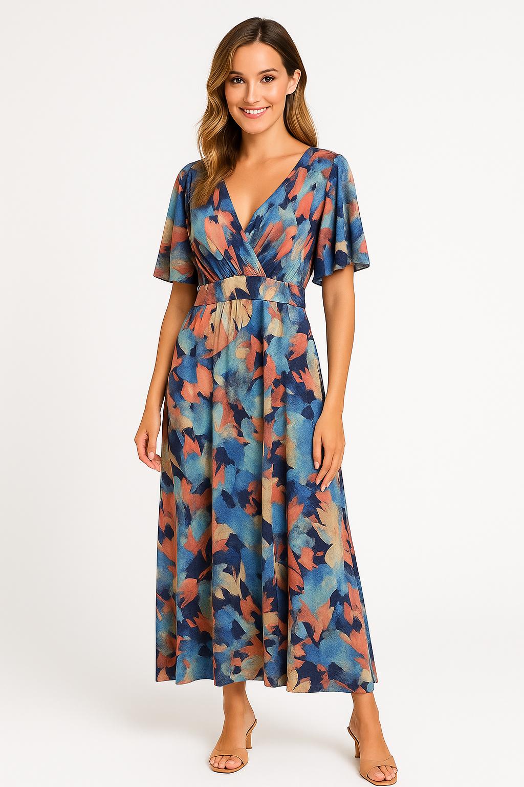 🌊 JIMI FEI PARIS – Maxi Jurk Blue Mirage – One Size – Valt Zwierig en Elegant