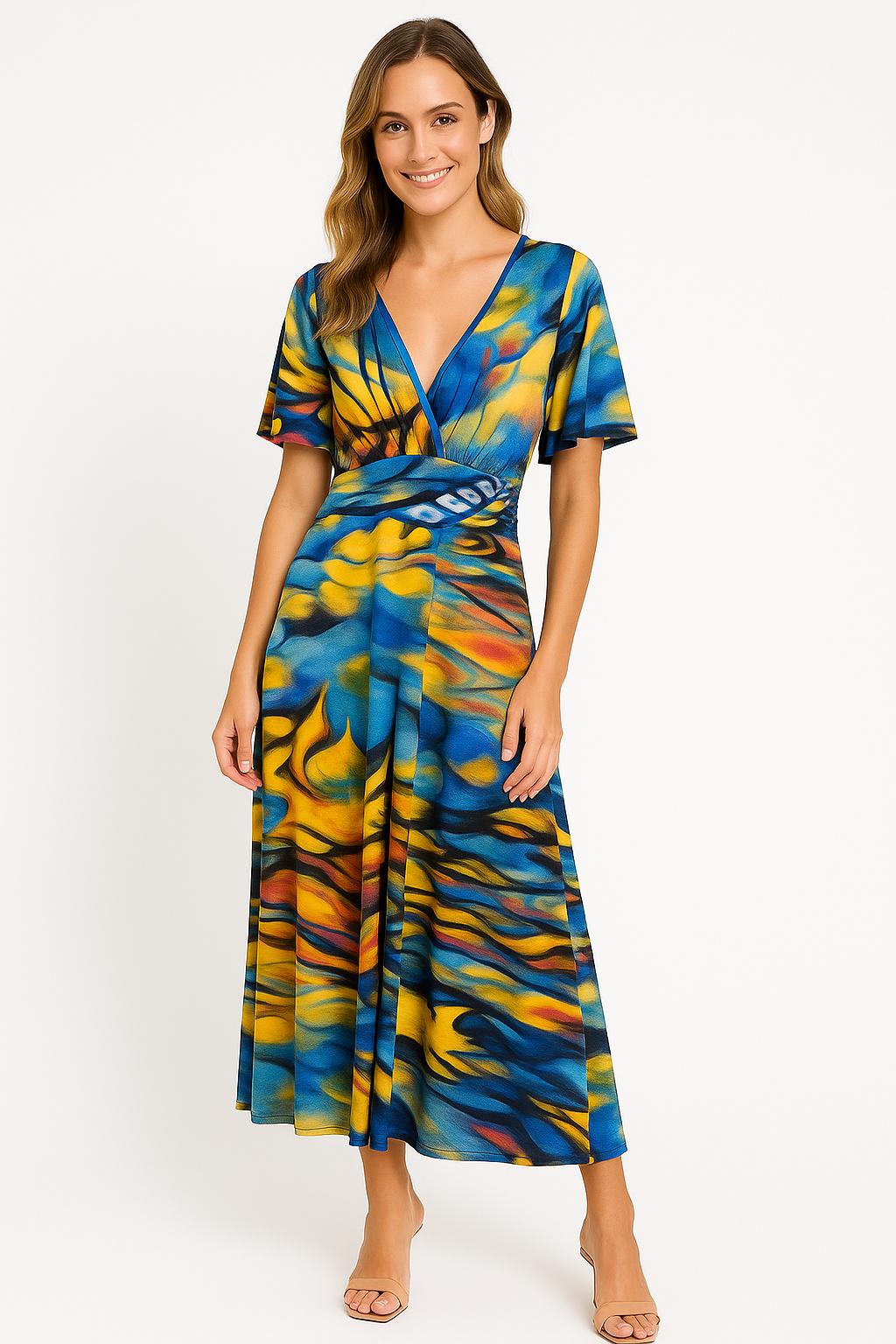 🎨 JIMI FEI PARIS – Maxi Jurk Electric Tropics – One Size – Vrolijk, Vrouwelijk & Vrij