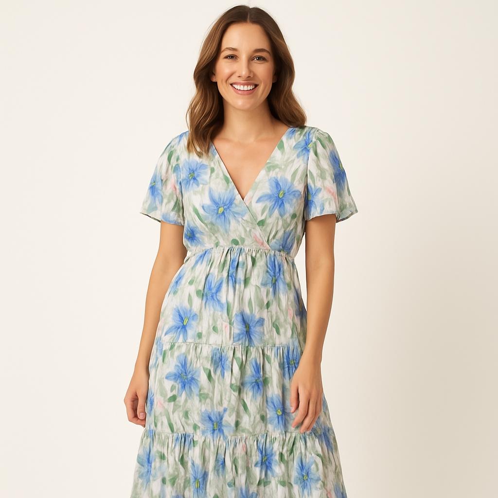 💠 Sensations Paris Maxi Jurk – Bloemenprint – One Size – Luchtig & Elegant met Speelse Touwceintuur