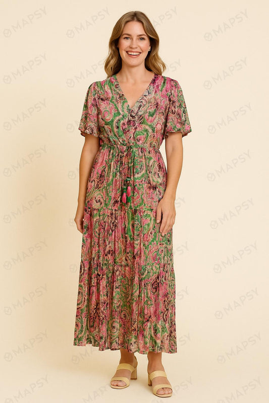 Maxi Jurk Paisley RozeGroen