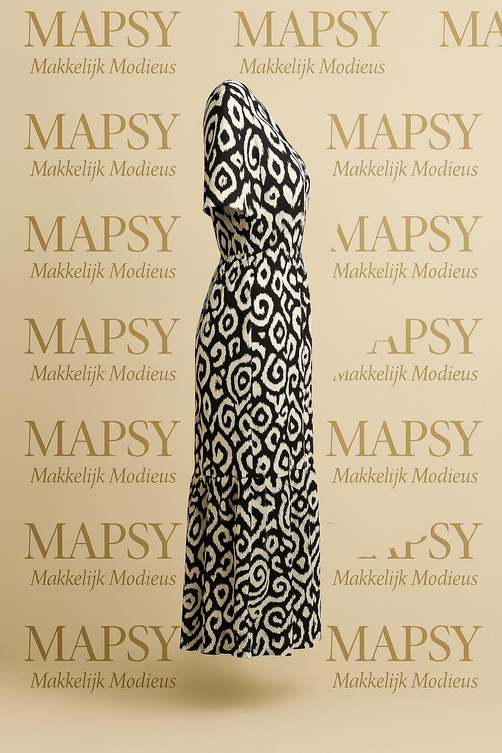 Maxi Dress Zwart Wit Ikat – Jimi Fei Paris | One Size Kreukvrije Elegantie - Mapsy B.V