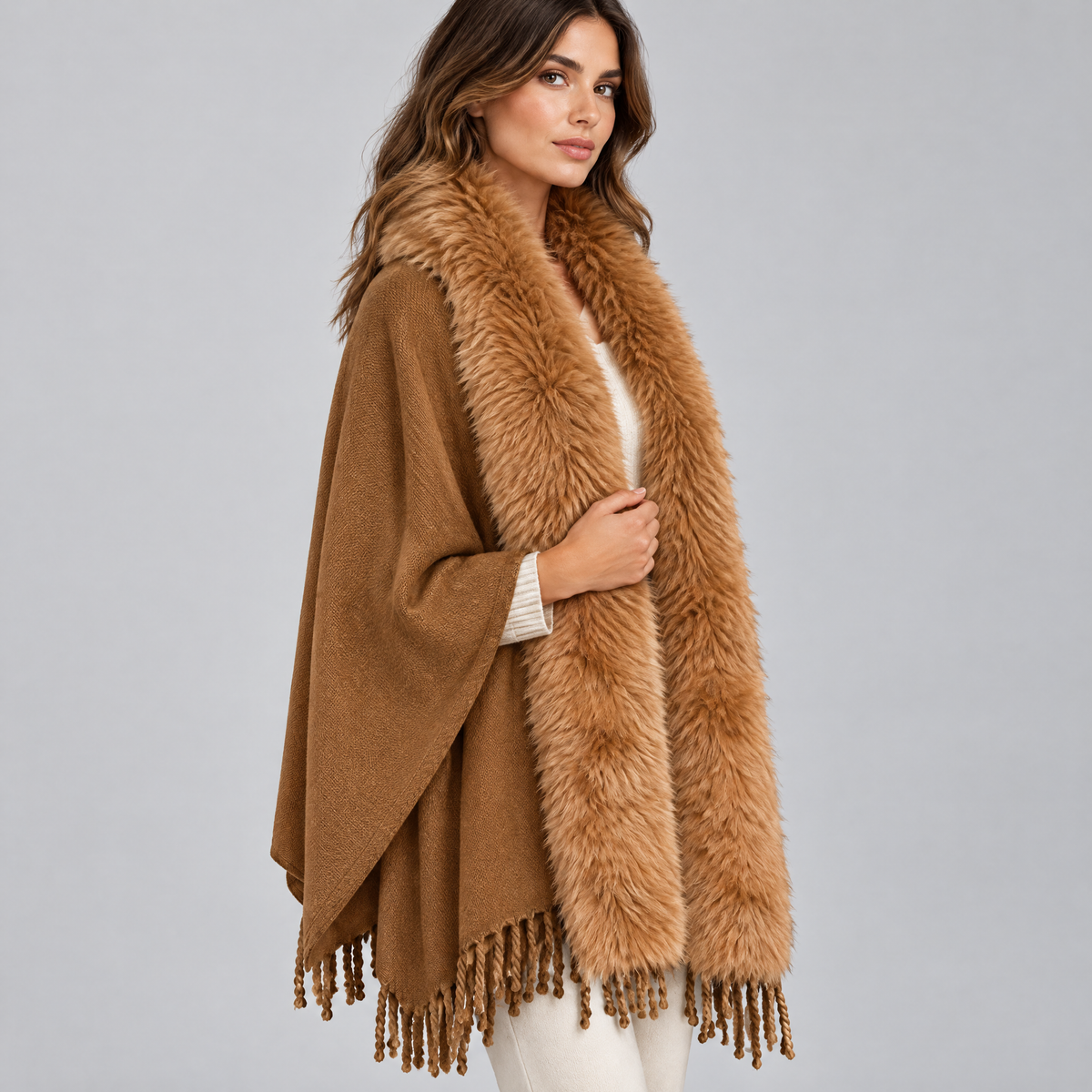 Stola met Faux Fur Kraag en Franjes, foto 5
