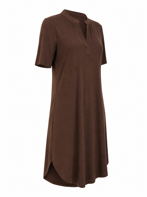 Angelle Milan Travelstof Jurk - Chocoladebruin Effen