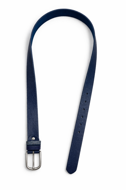 Basic damesriem met zilverkleurige gesp in donkerblauw