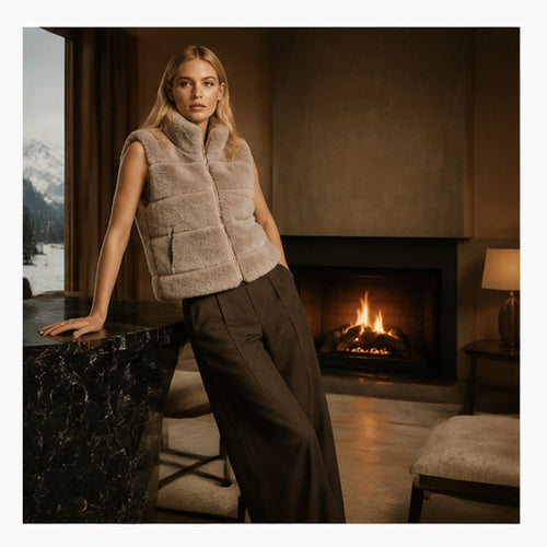 Faux Fur Bodywarmer met Hoge Kraag – One Size