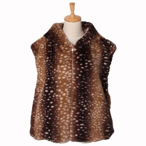 Faux Fur Bodywarmer met Capuchon - Hertenprint