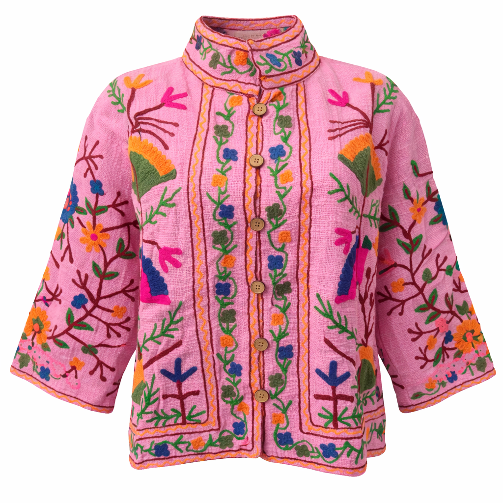 HS Cotton Jacket - In 5 Kleuren - Met Knopen - Leaf Design - Roze