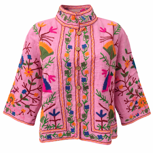 HS Cotton Jacket - In 5 Kleuren - Met Knopen - Leaf Design - Roze