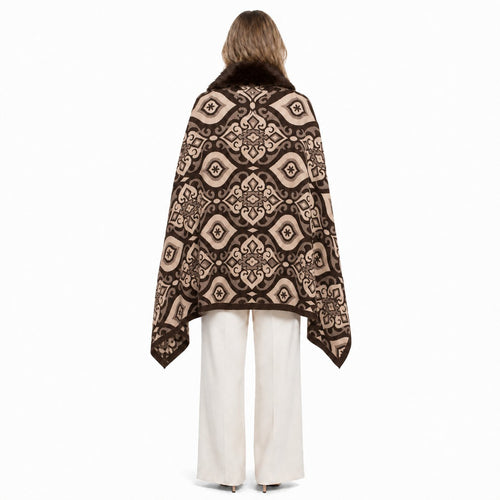Geometrische Stola met Faux Fur Rand - 60x200 cm