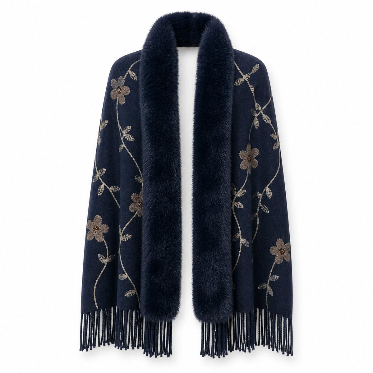 Bloemenstola met Faux Fur Rand en Franjes - 65x180 cm