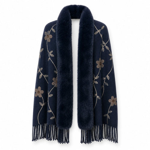 Bloemenstola met Faux Fur Rand en Franjes - 65x180 cm